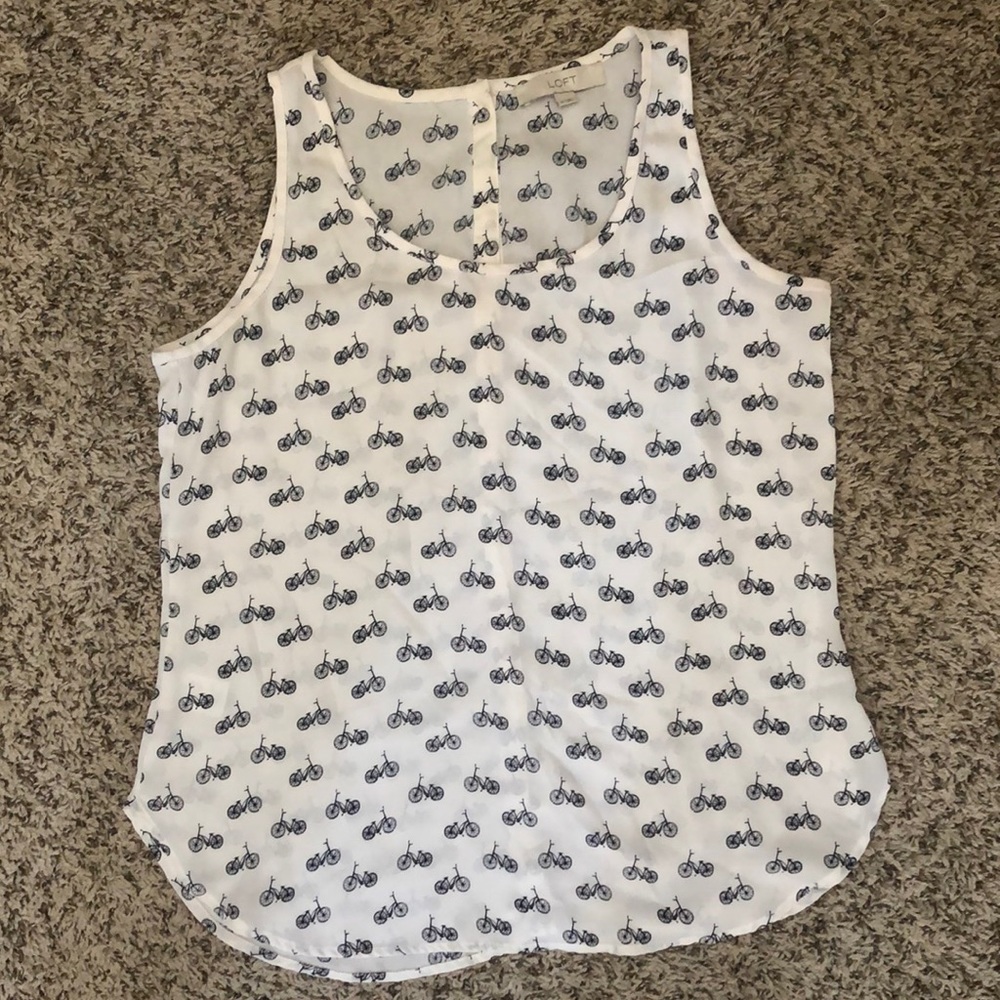 Bicycle tank top with button back and vintage bicycle motif.